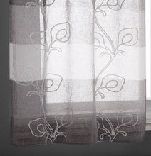 Load image into Gallery viewer, Dainty Home Silvia Boho Linen Look Striped Ombre Fabric With 3D Floral Chenille Embroidery Kitchen Curtain Set, 1 Valance 52 x 18 and 2 Tiers 26 x 36