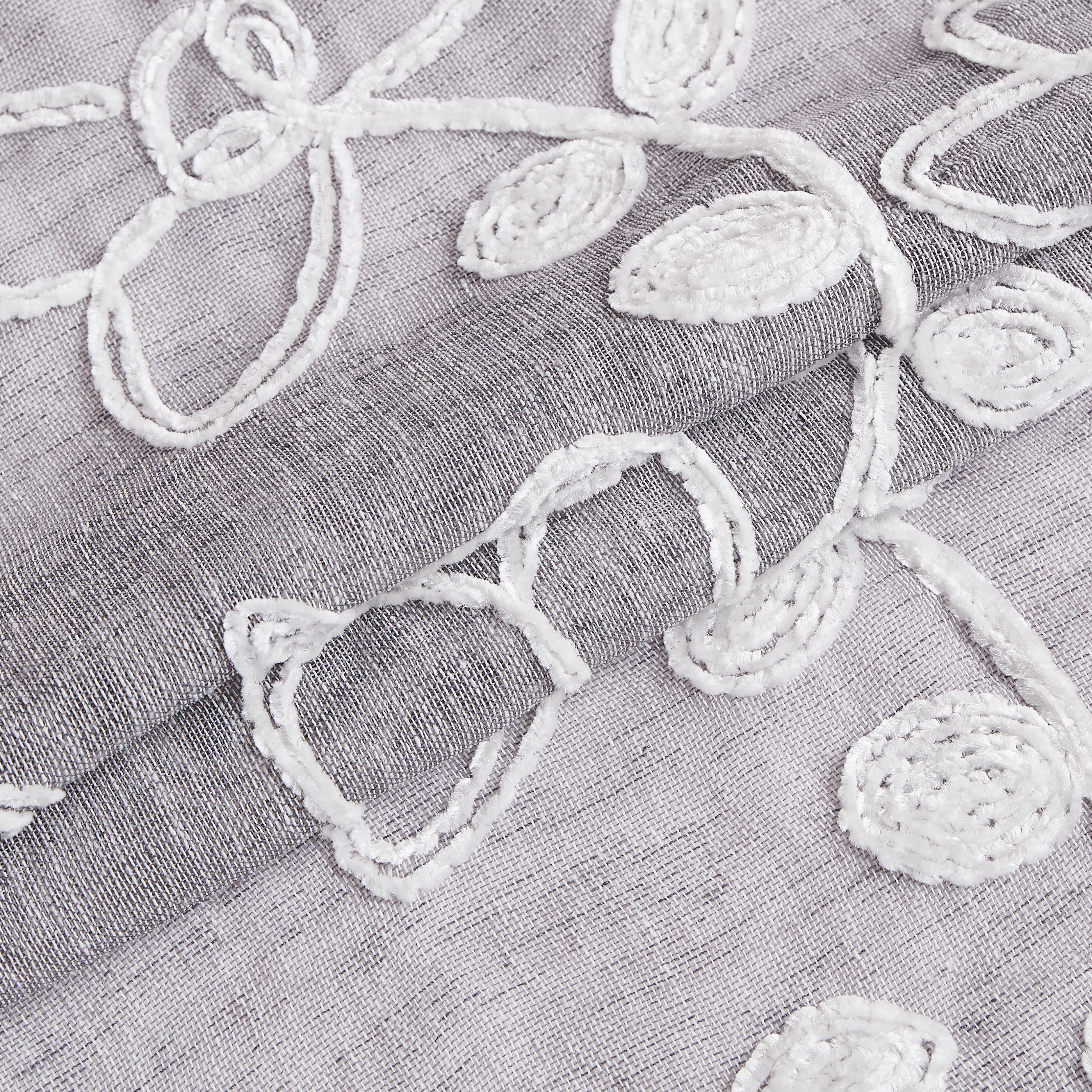 Dainty Home Rita Linen Look Boho Solid Fabric With 3D Floral Chenille Embroidery Light Filtering Grommet Panel Pair