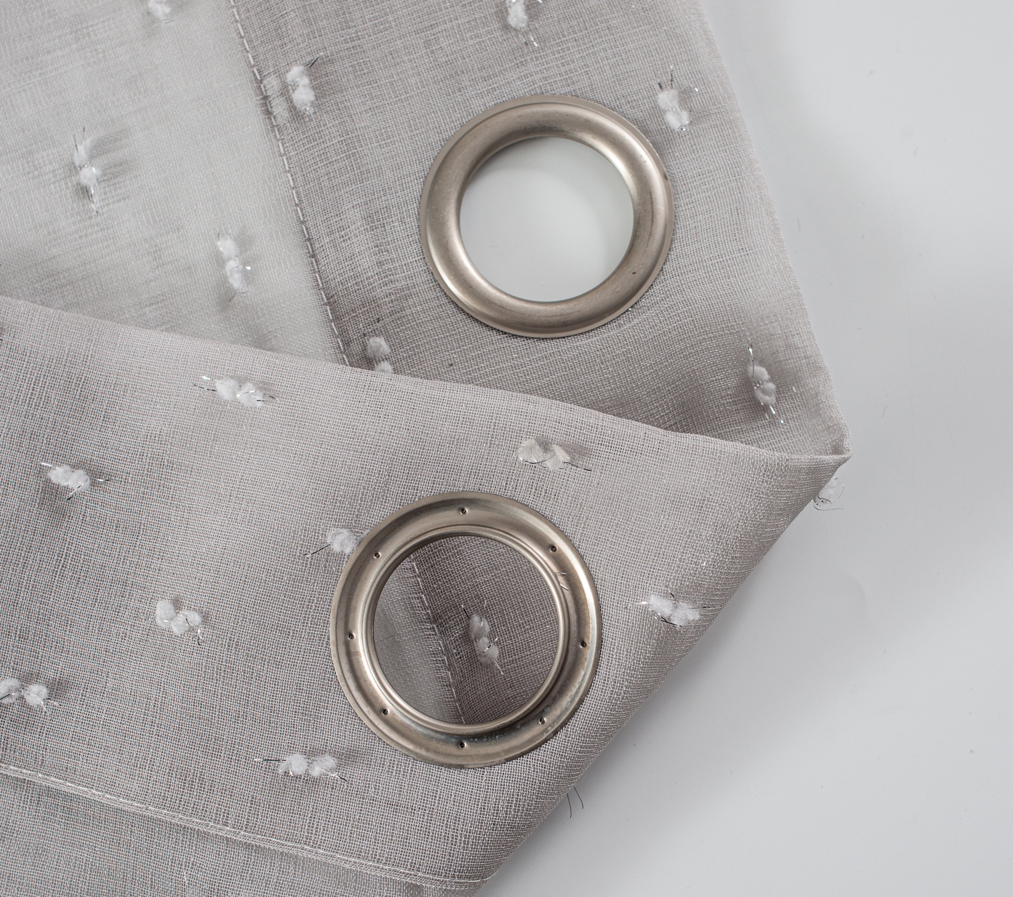 Dainty Home Ribbons Boho Linen Look Fabric With 3D Embellished Lurex Ribbons Light Filtering Grommet Panel Pair