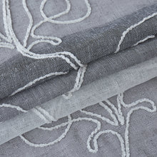 Load image into Gallery viewer, Dainty Home Silvia Boho Linen Look Striped Ombre Fabric With 3D Floral Chenille Embroidery Kitchen Curtain Set, 1 Valance 52 x 18 and 2 Tiers 26 x 36