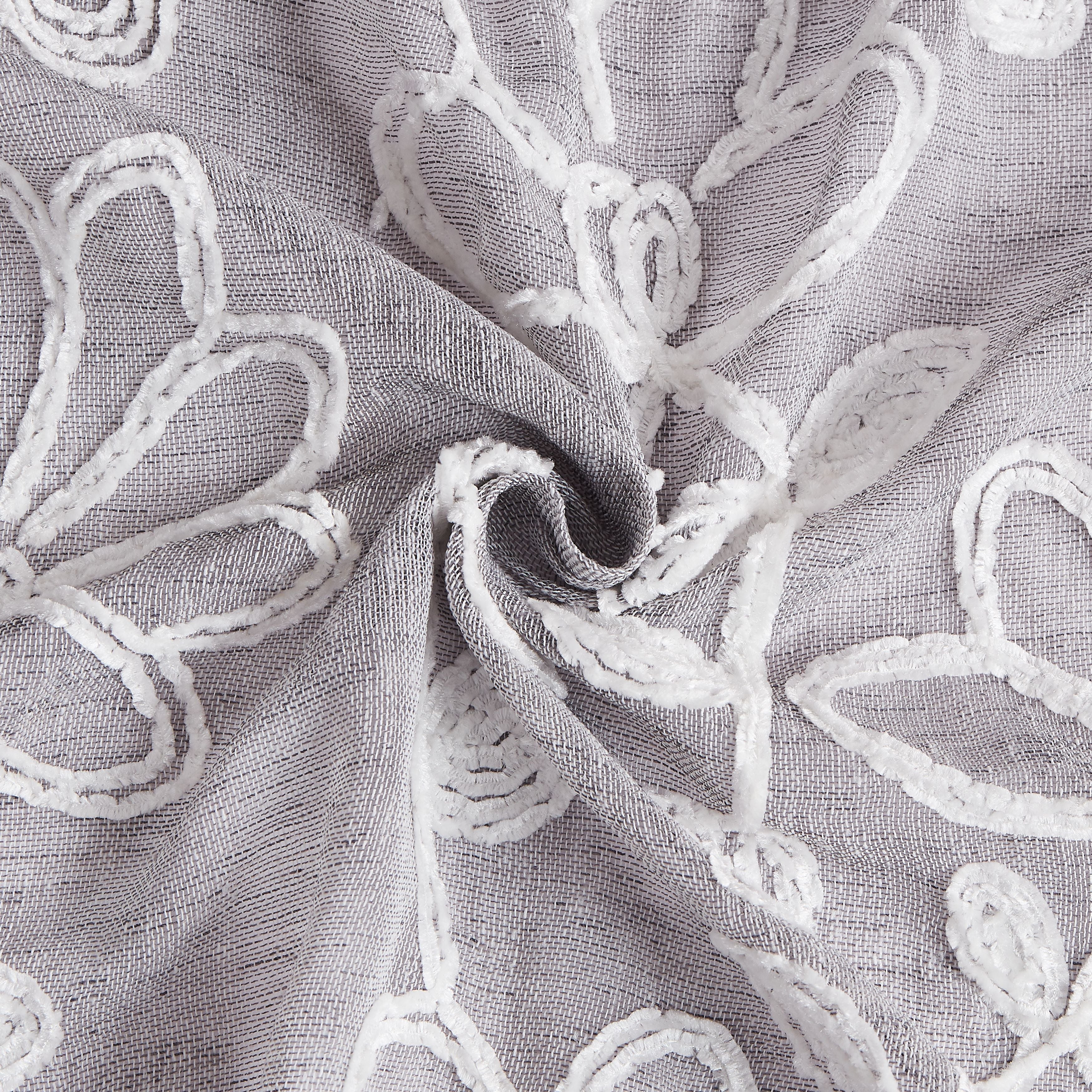 Dainty Home Rita Linen Look Boho Solid Fabric With 3D Floral Chenille Embroidery Light Filtering Grommet Panel Pair