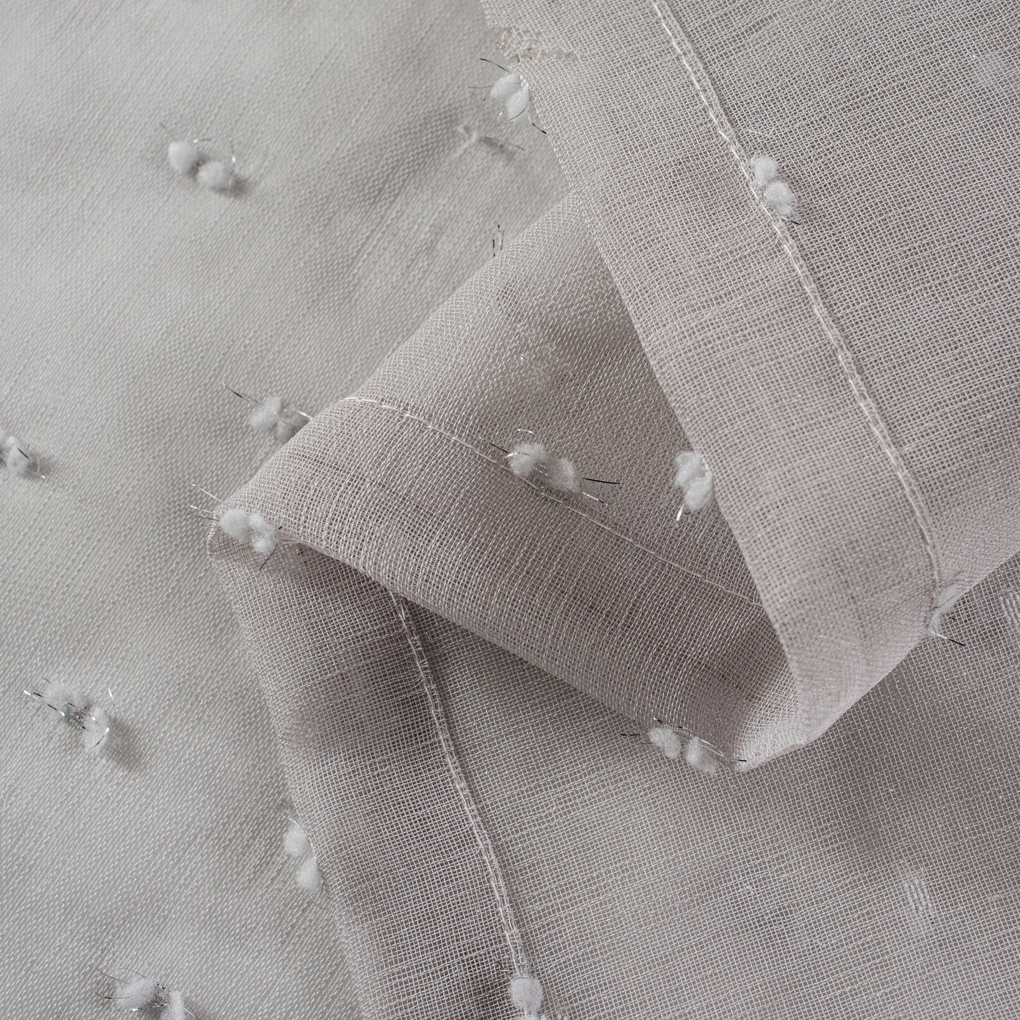 Dainty Home Ribbons Boho Linen Look Fabric With 3D Embellished Lurex Ribbons Light Filtering Grommet Panel Pair