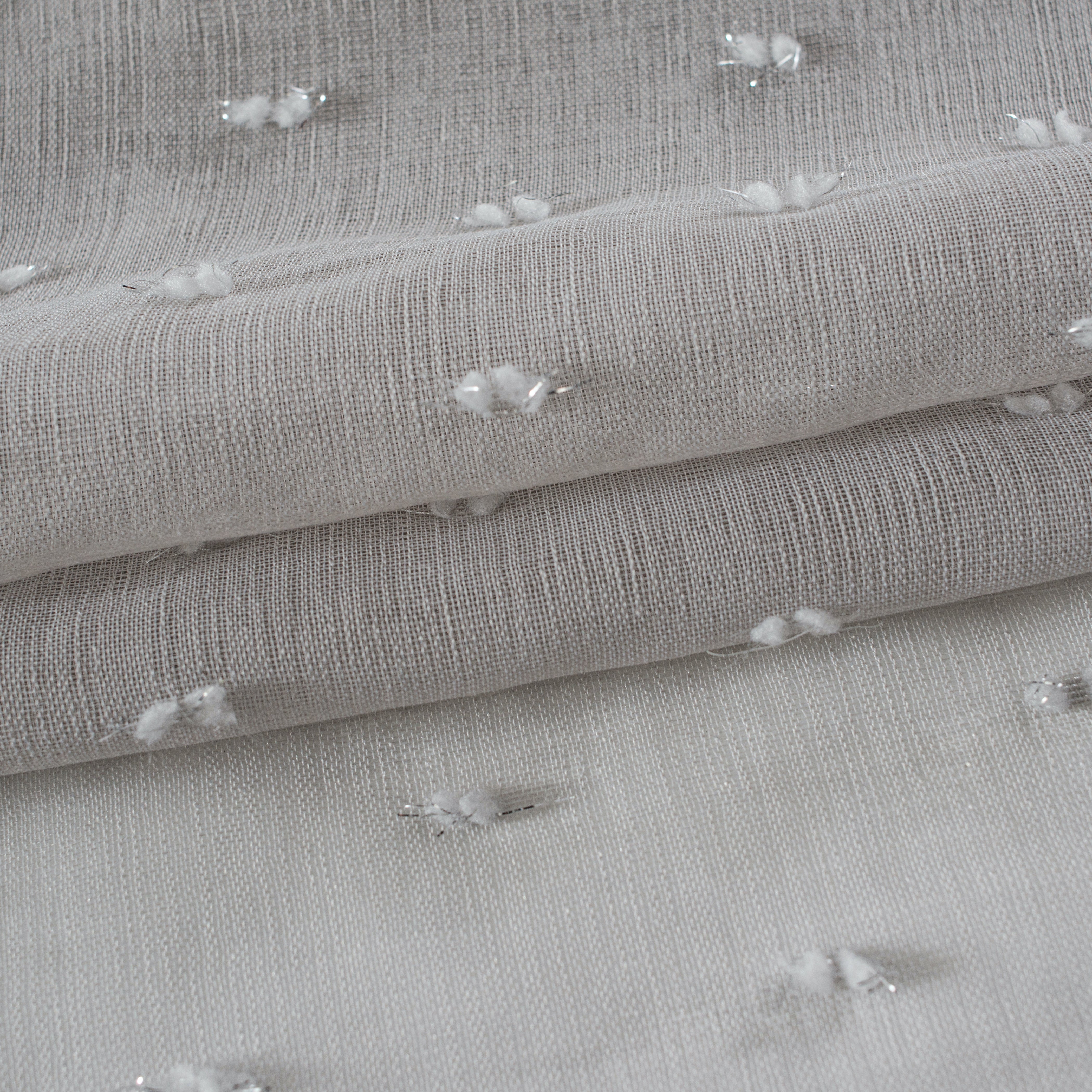 Dainty Home Ribbons Boho Linen Look Fabric With 3D Embellished Lurex Ribbons Light Filtering Grommet Panel Pair