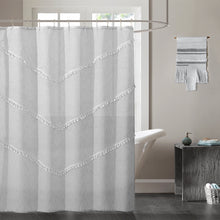Load image into Gallery viewer, Dainty Home Natural Tassels 3D Linen Look Textured Tassels Designed Shower Curtain