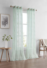 Load image into Gallery viewer, Dainty Home Stella Linen Look Boho Solid Fabric With 3D Floral Chenille Embroidery Light Filtering Grommet Panel Pair