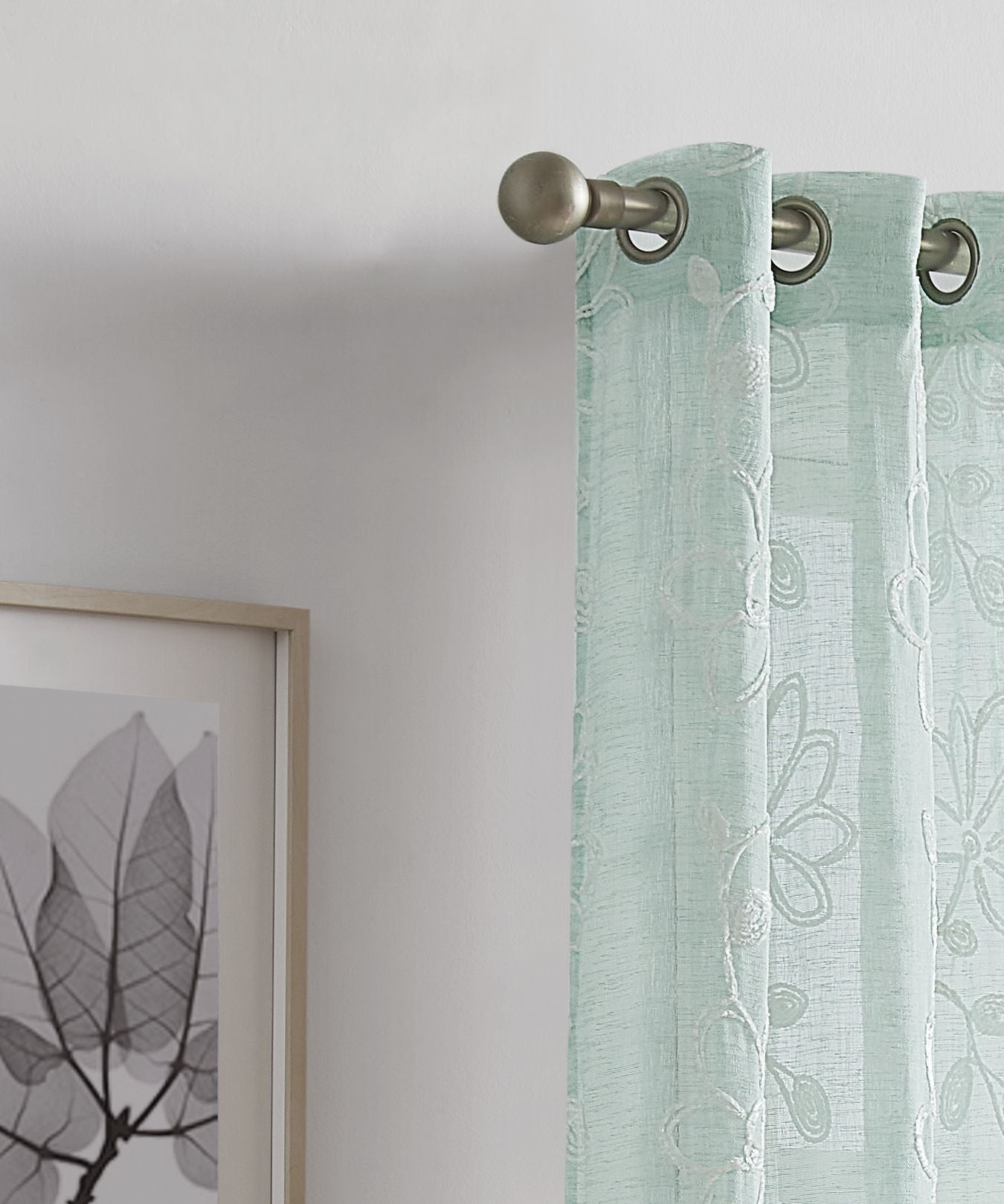 Dainty Home Rita Linen Look Boho Solid Fabric With 3D Floral Chenille Embroidery Light Filtering Grommet Panel Pair