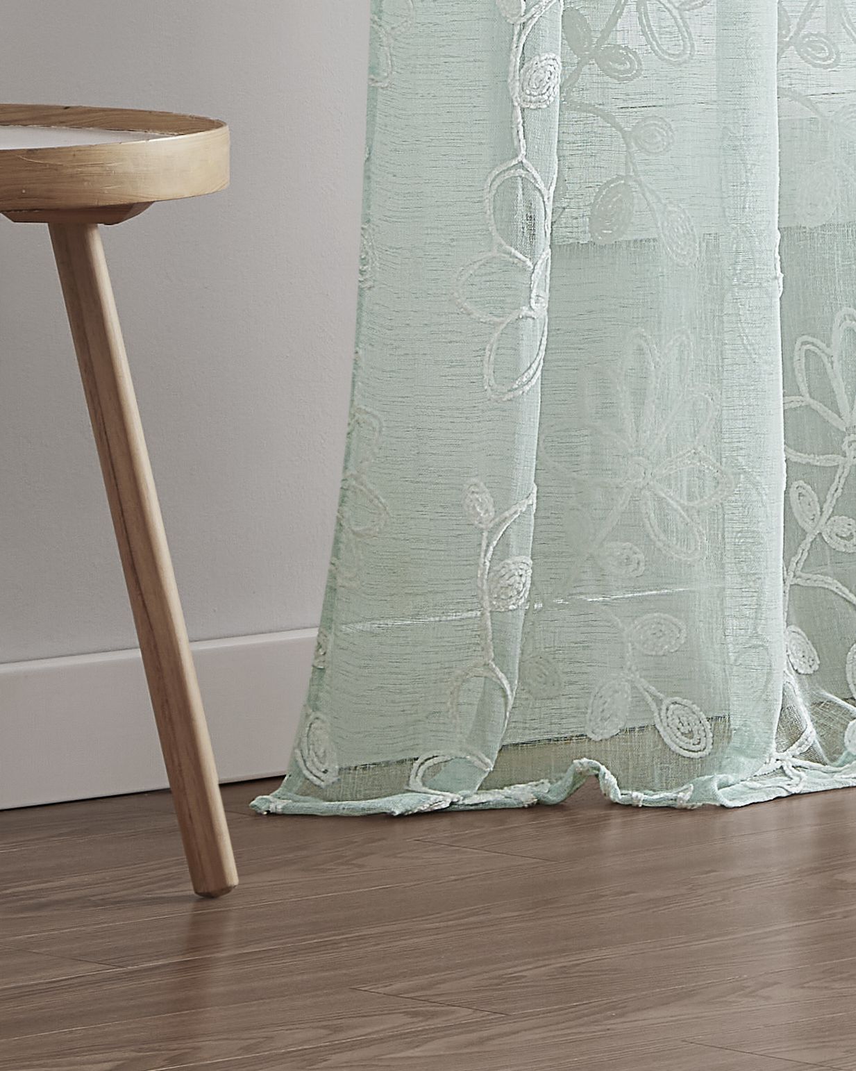 Dainty Home Rita Linen Look Boho Solid Fabric With 3D Floral Chenille Embroidery Light Filtering Grommet Panel Pair