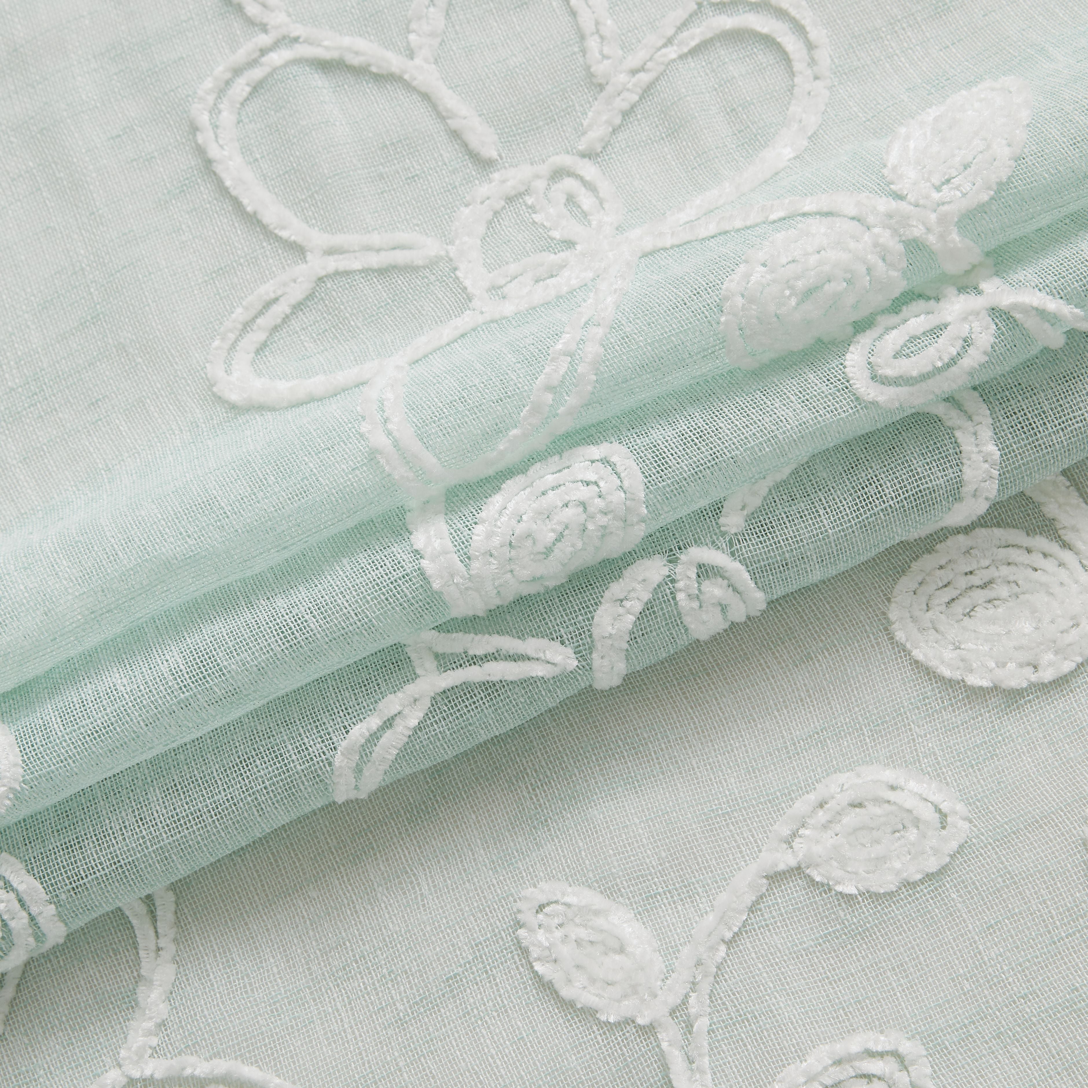 Dainty Home Rita Linen Look Boho Solid Fabric With 3D Floral Chenille Embroidery Light Filtering Grommet Panel Pair