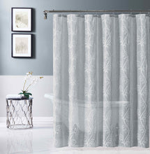 Load image into Gallery viewer, Dainty Home Stella 3D Linen Look Textured Floral 3D Chenille Designed Fabric Shower Curtain