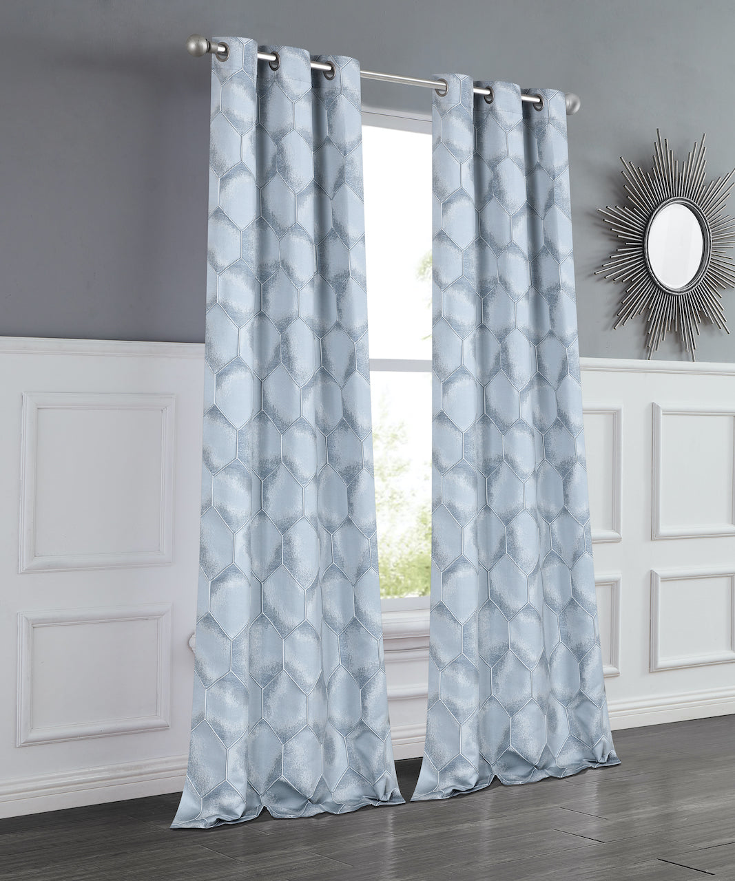 Dainty Home Tiles Textured 3D Lustrous Geometric Look Room Darkening Grommet Panel Pair