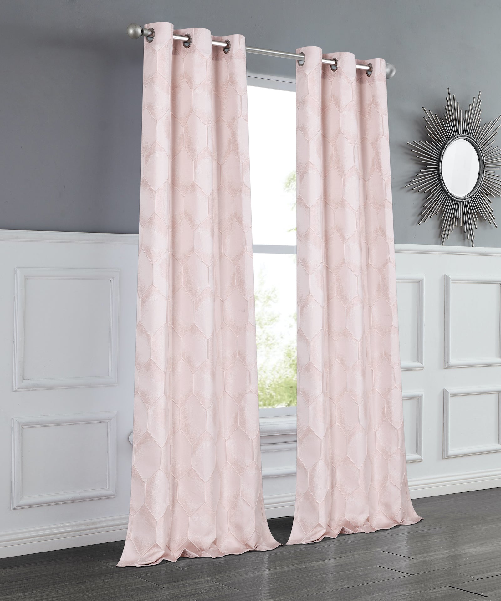 Dainty Home Tiles Textured 3D Lustrous Geometric Look Room Darkening Grommet Panel Pair