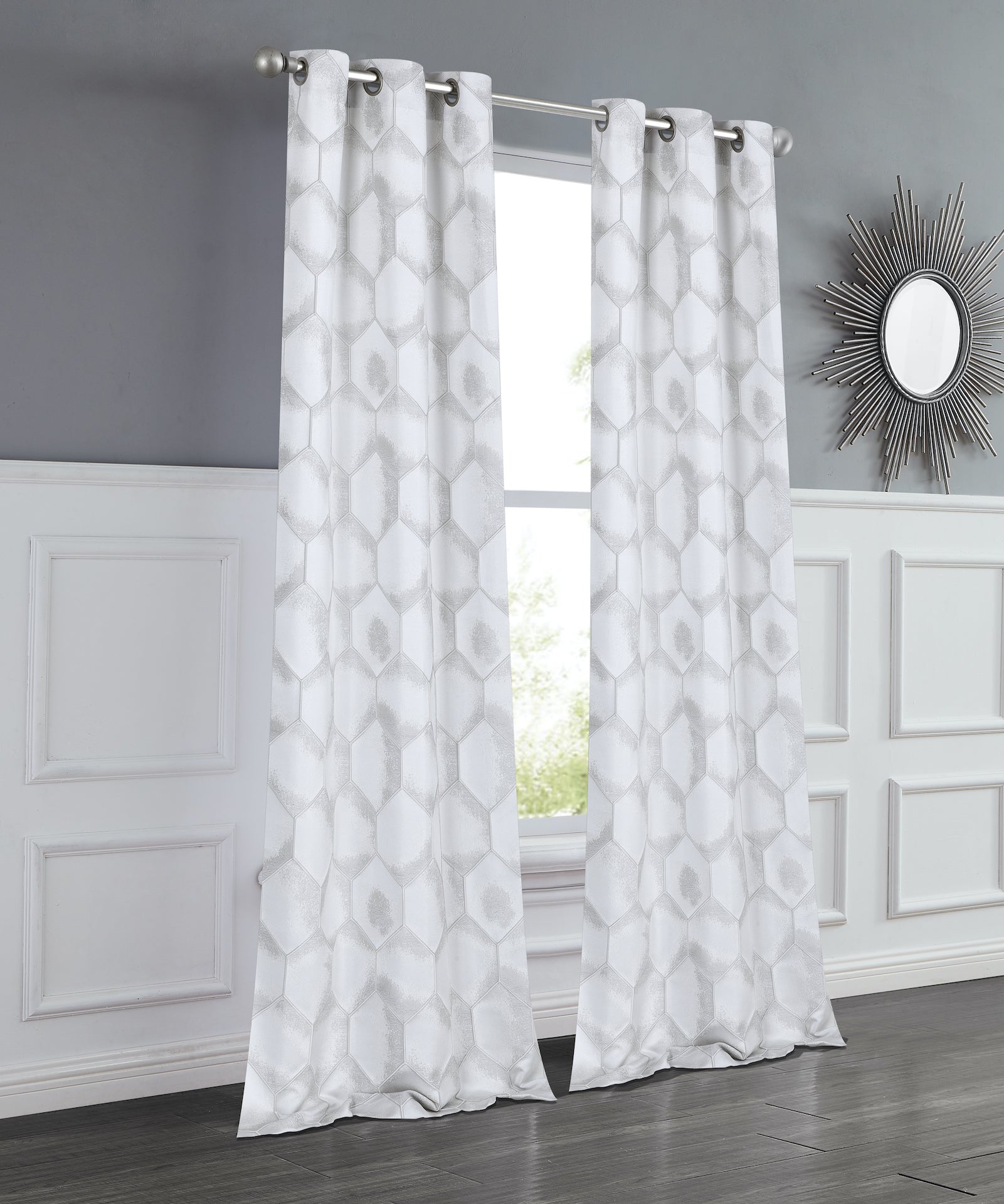 Dainty Home Tiles Textured 3D Lustrous Geometric Look Room Darkening Grommet Panel Pair