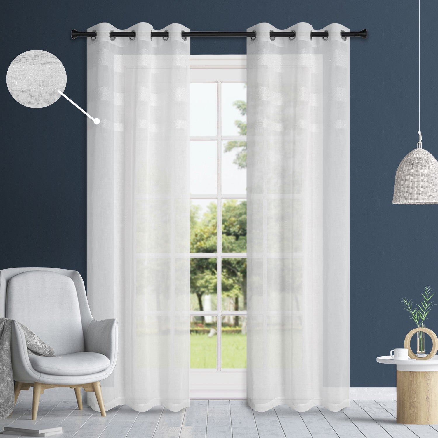 Dainty Home Veronika Boho 3D Lurex and Chenille Striped Linen Embroidered Linen Look Light Filtering Grommet Panel Pair