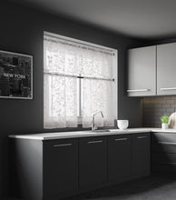 Load image into Gallery viewer, Dainty Home Rita Boho Linen Look Fabric With 3D Floral Chenille Embroidery Kitchen Curtain Set, 1 Valance 52" x 18" and 2 Tiers 26" x 36" Each