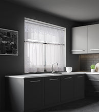 Load image into Gallery viewer, Dainty Home Natalie Boho Linen Look Fabric With 3D Applique Velvet Scroll Designed Kitchen Curtain Set, 1 Valance 52" x 18" and 2 Tiers 26" x 36"