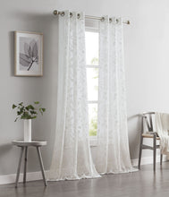 Load image into Gallery viewer, Dainty Home Rita Linen Look Boho Solid Fabric With 3D Floral Chenille Embroidery Light Filtering Grommet Panel Pair