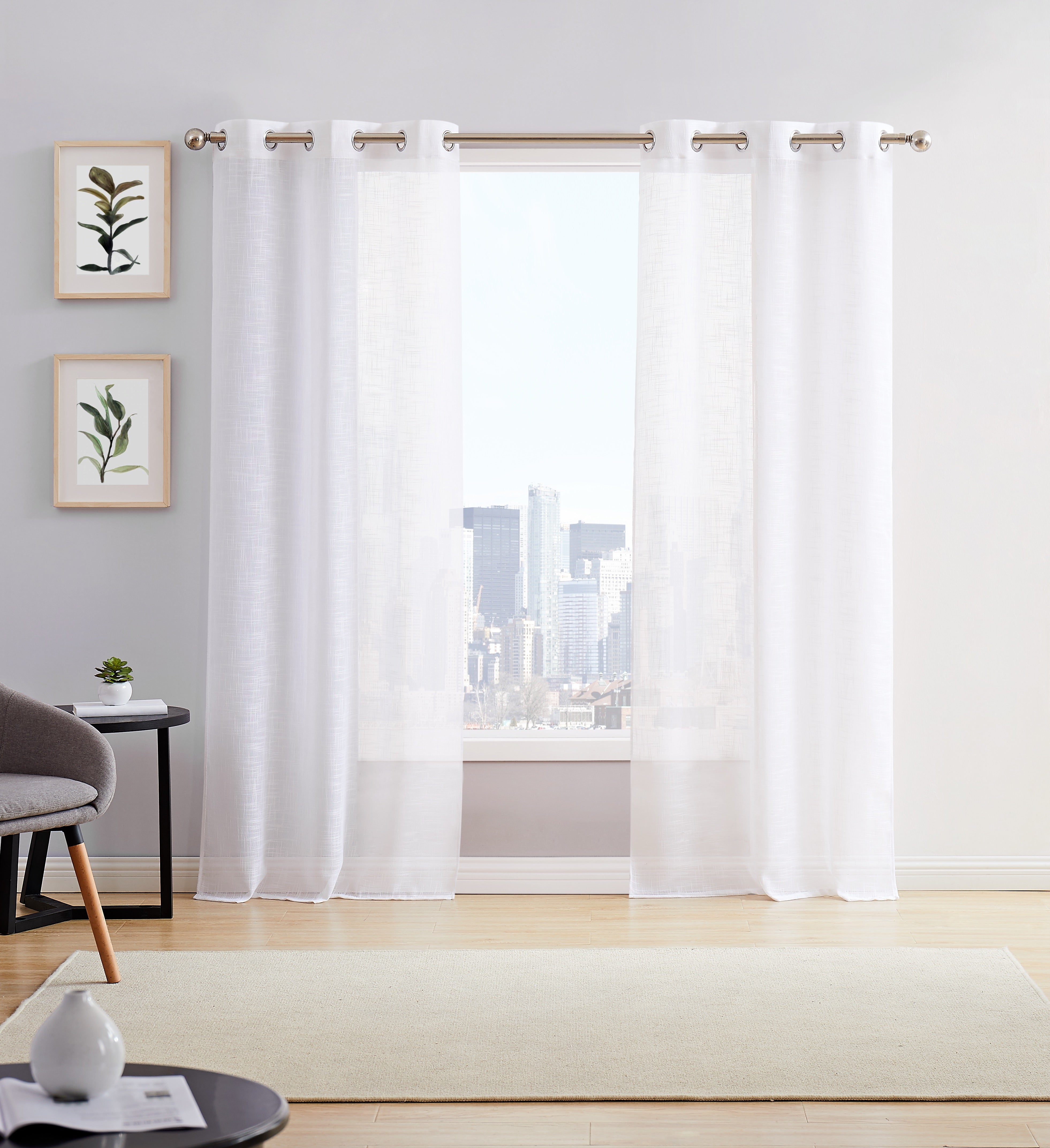 Dainty Home Hannah Solid Criss-Cross Weave Fabric Semi-Sheer Airy & Breathable Light Filtering Grommet Panel Pair