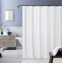 Load image into Gallery viewer, Dainty Home Cassandra Modern 3D Linen-Look Striped Fabric Shower Curtain With a 3D Cotton Like Puffs Striped Design