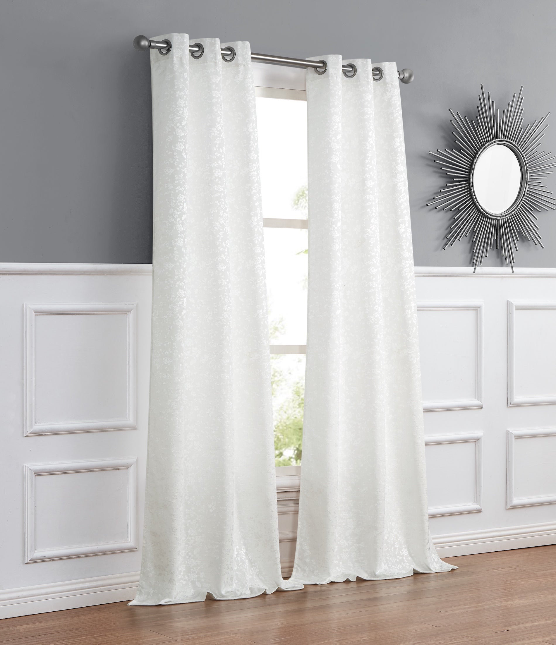 Dainty Home Priscilla Boho 3D Microstripes Textured Floral Embroidery Room Darkening Grommet Panel Pair