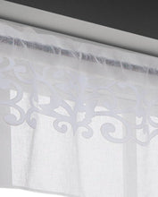 Load image into Gallery viewer, Dainty Home Natalie Boho Linen Look Fabric With 3D Applique Velvet Scroll Designed Kitchen Curtain Set, 1 Valance 52" x 18" and 2 Tiers 26" x 36"