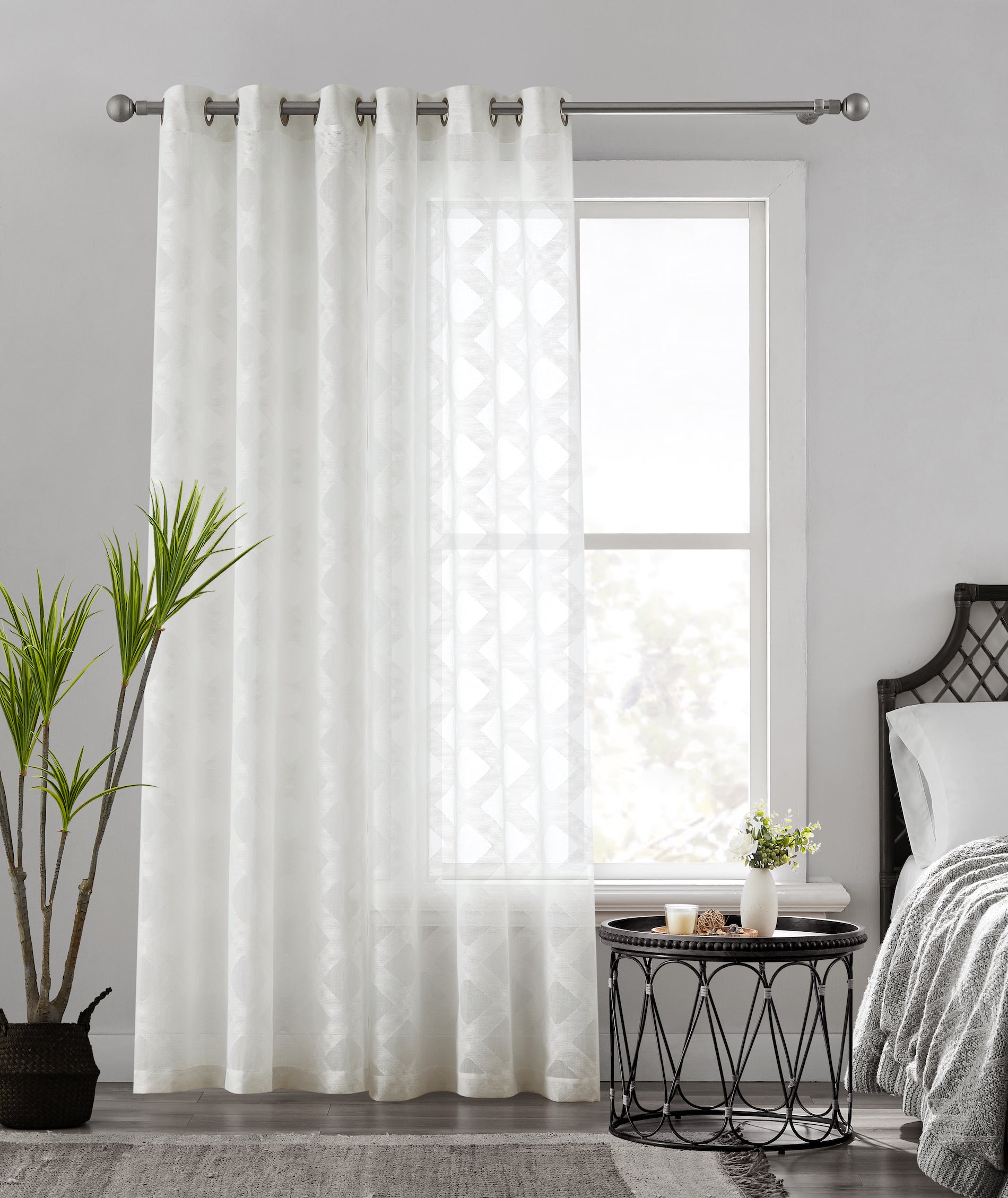 Dainty Home Diamonds Boho Embossed Diamond Design Linen Look Light Filtering Grommet Panel Pair