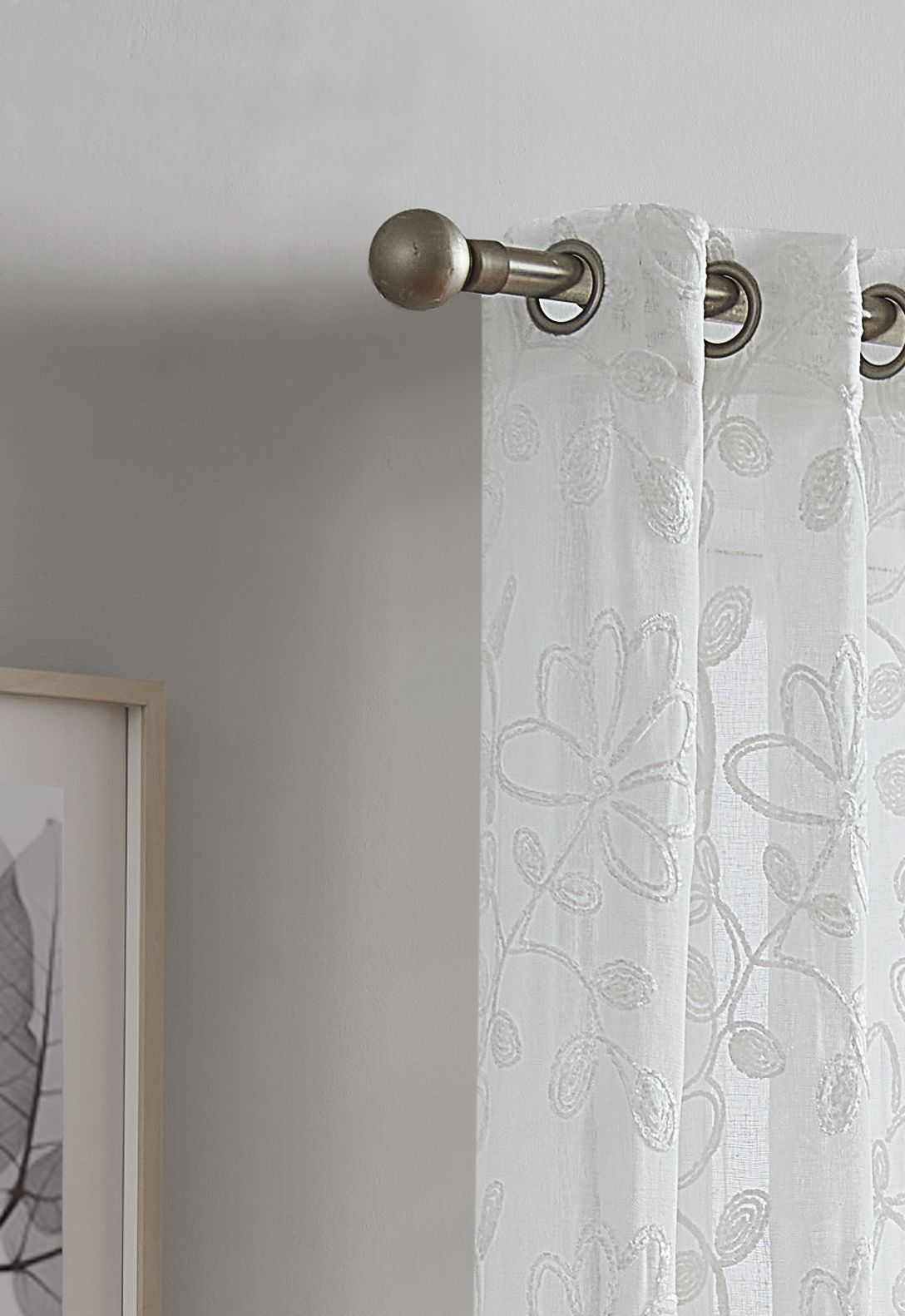 Dainty Home Rita Linen Look Boho Solid Fabric With 3D Floral Chenille Embroidery Light Filtering Grommet Panel Pair