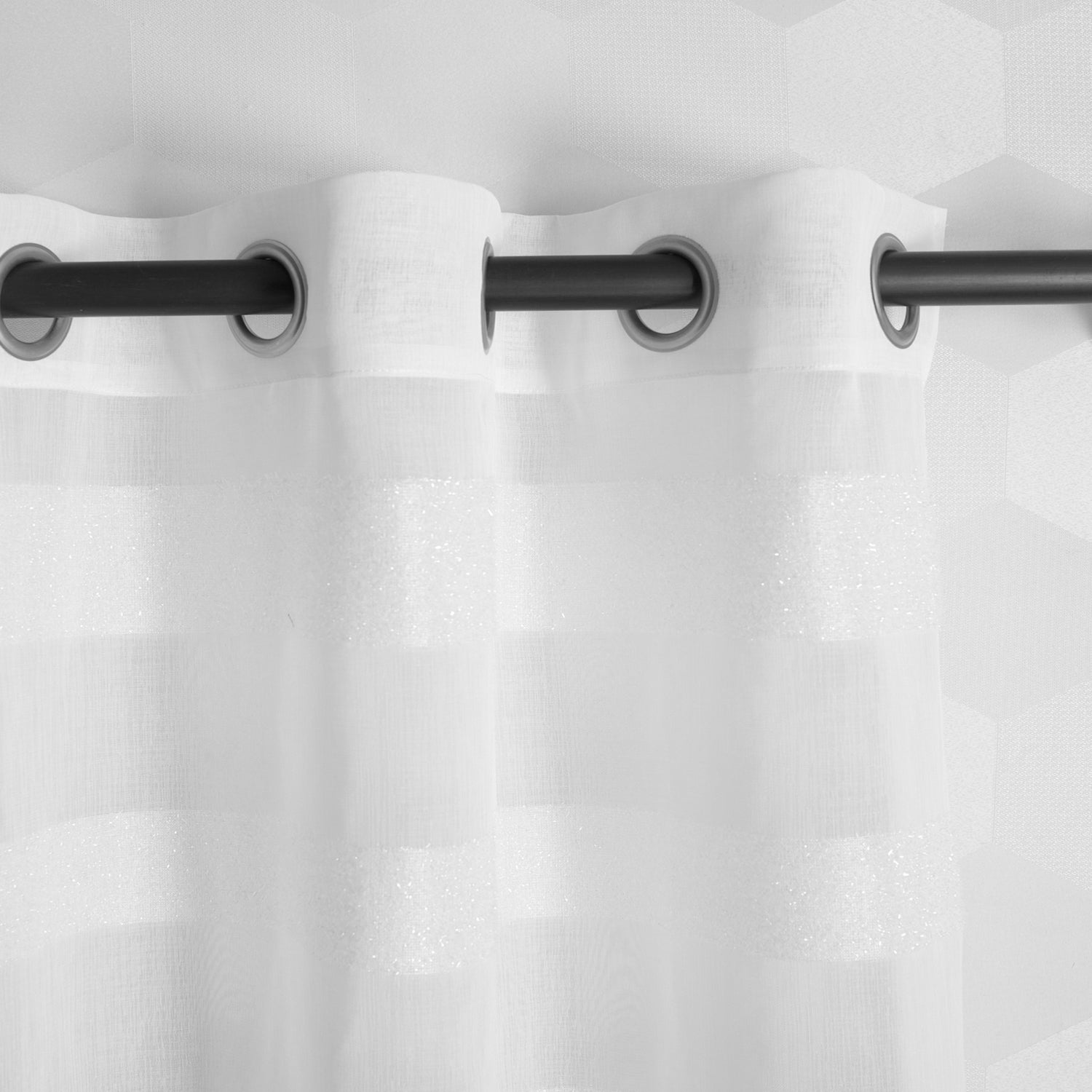 Dainty Home Veronika Boho 3D Lurex and Chenille Striped Linen Embroidered Linen Look Light Filtering Grommet Panel Pair