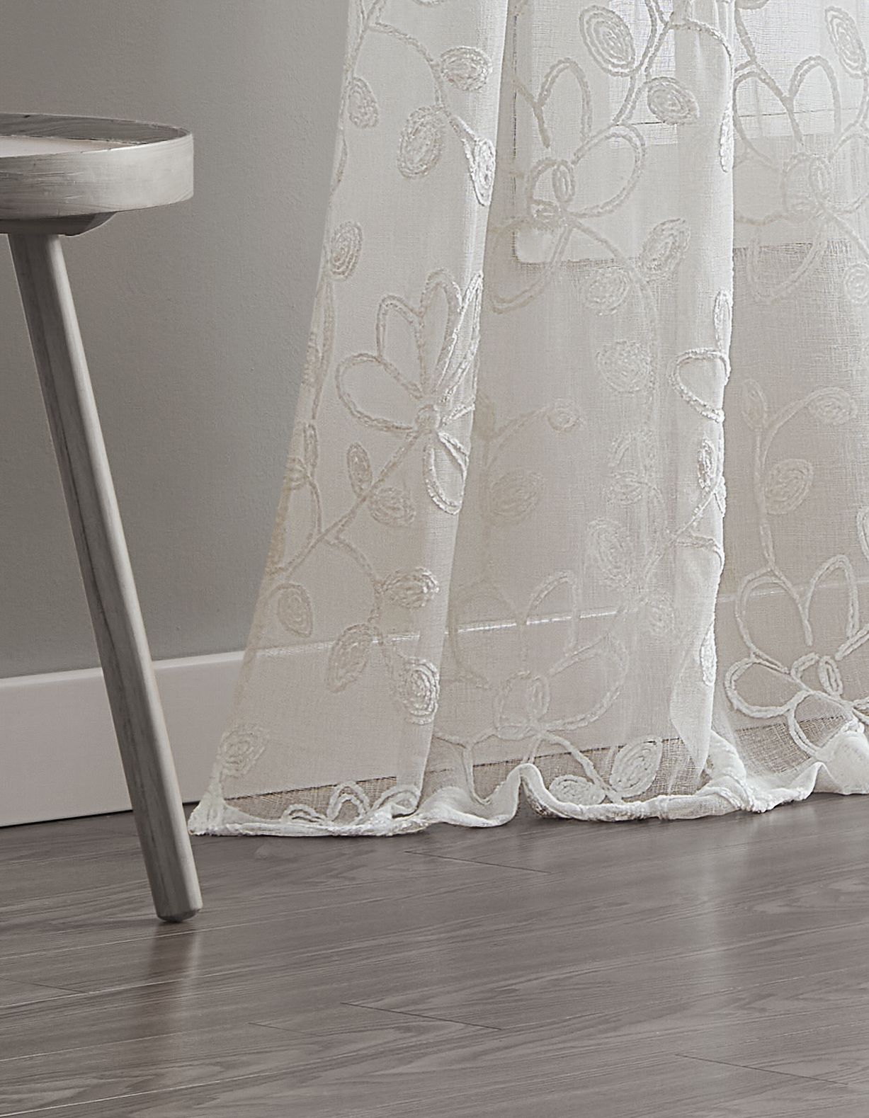 Dainty Home Rita Linen Look Boho Solid Fabric With 3D Floral Chenille Embroidery Light Filtering Grommet Panel Pair