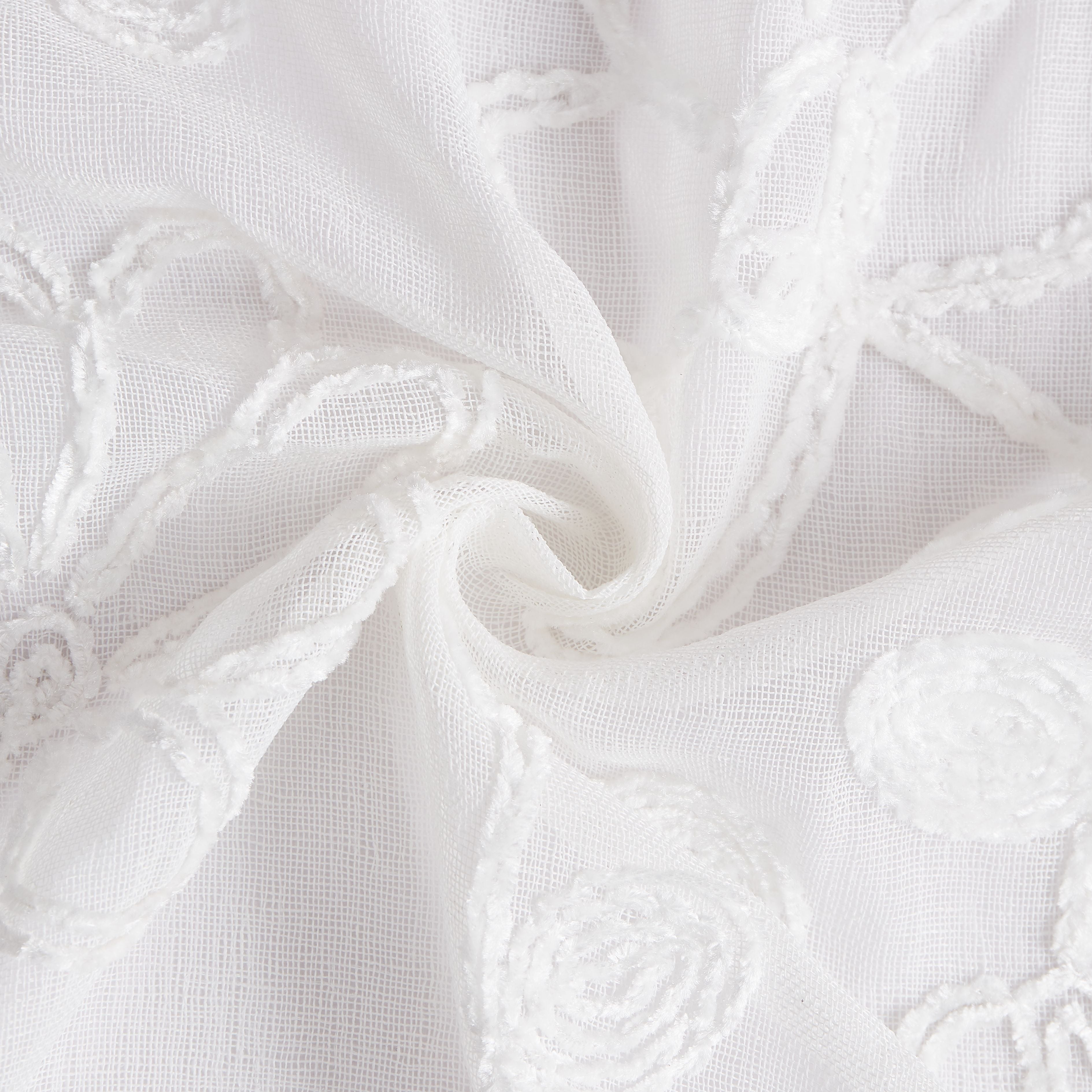 Dainty Home Rita Linen Look Boho Solid Fabric With 3D Floral Chenille Embroidery Light Filtering Grommet Panel Pair