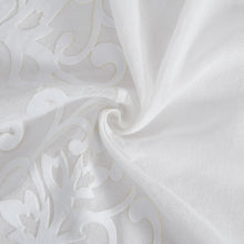 Load image into Gallery viewer, Dainty Home Natalie Boho Linen Look Fabric With 3D Applique Velvet Scroll Designed Kitchen Curtain Set, 1 Valance 52" x 18" and 2 Tiers 26" x 36"