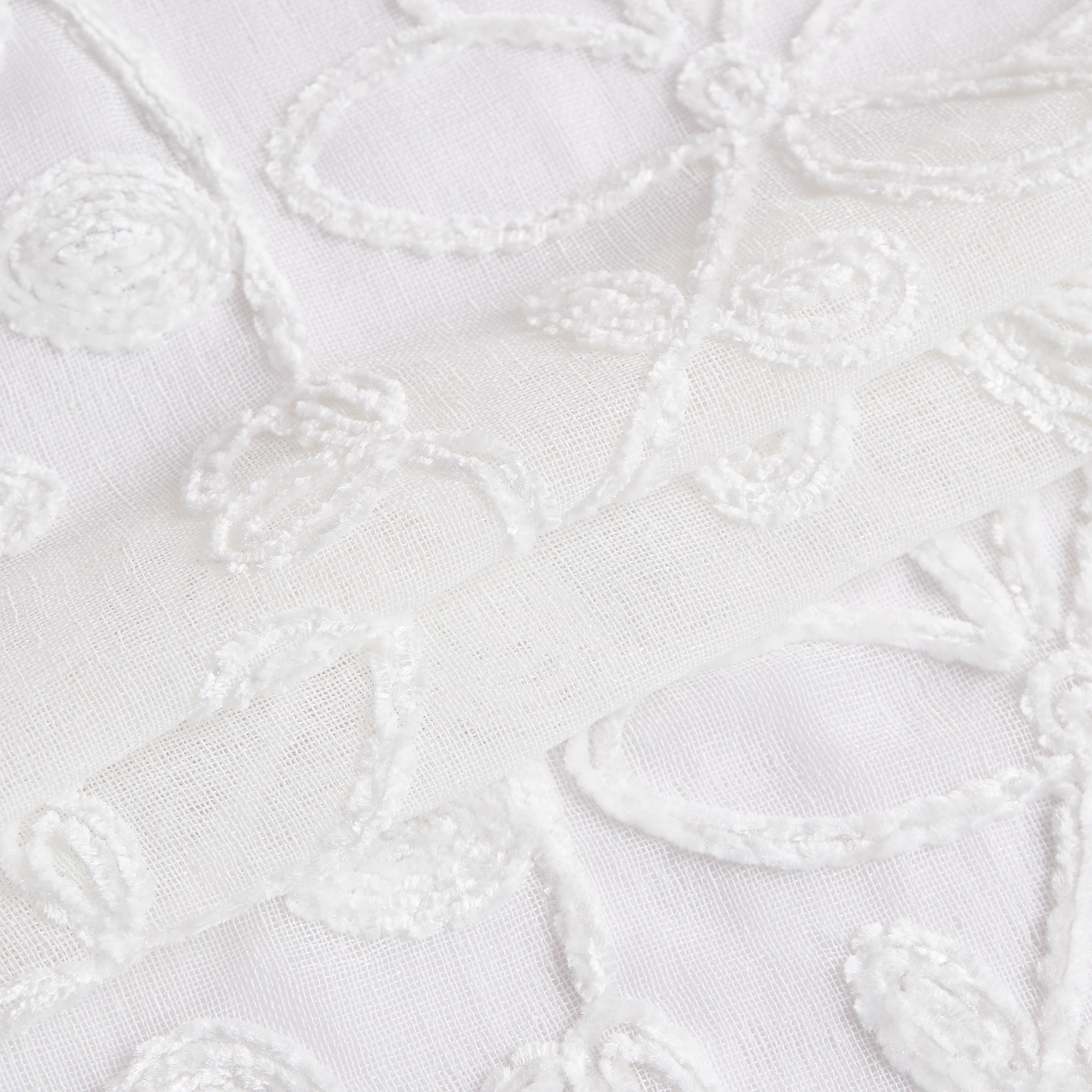 Dainty Home Rita Linen Look Boho Solid Fabric With 3D Floral Chenille Embroidery Light Filtering Grommet Panel Pair