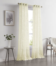Load image into Gallery viewer, Dainty Home Rita Linen Look Boho Solid Fabric With 3D Floral Chenille Embroidery Light Filtering Grommet Panel Pair