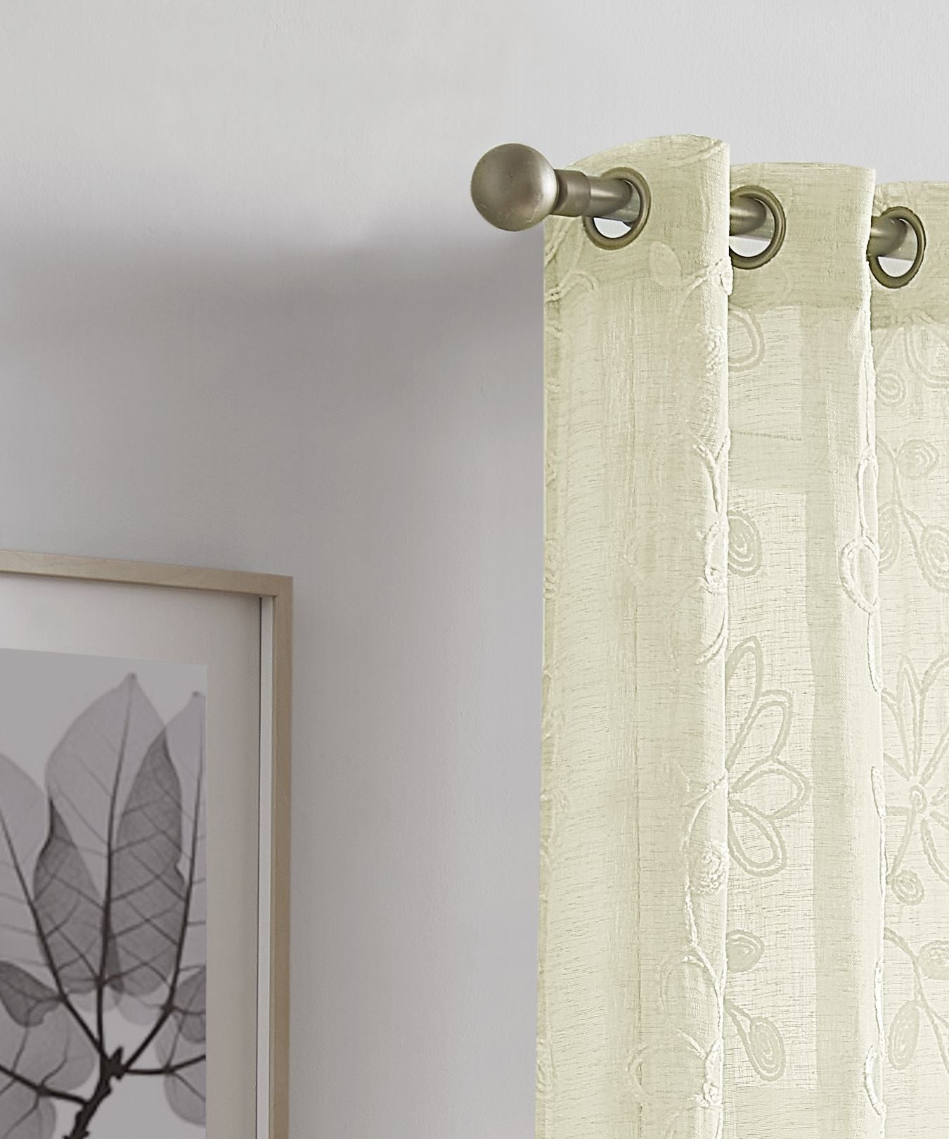 Dainty Home Rita Linen Look Boho Solid Fabric With 3D Floral Chenille Embroidery Light Filtering Grommet Panel Pair