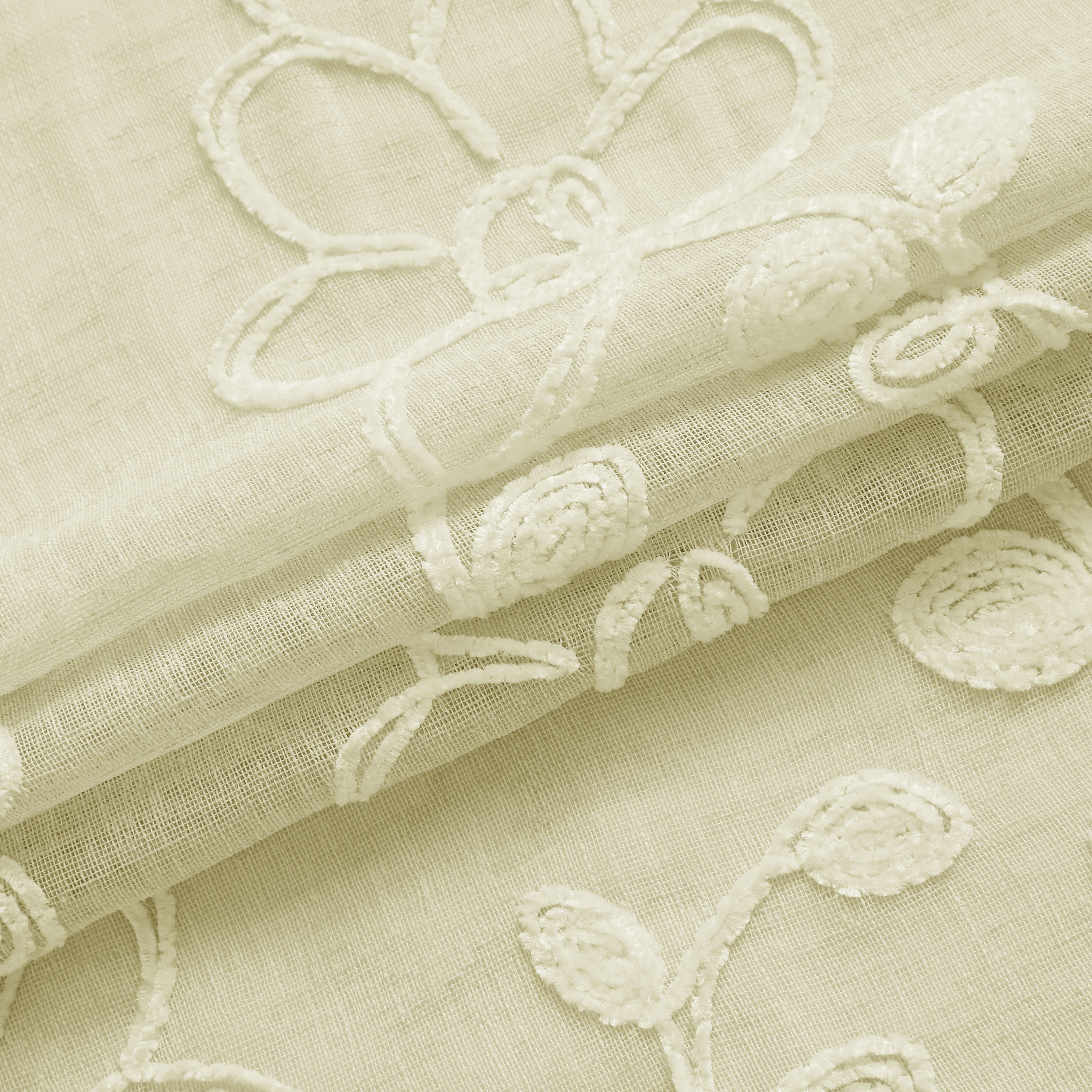 Dainty Home Rita Linen Look Boho Solid Fabric With 3D Floral Chenille Embroidery Light Filtering Grommet Panel Pair