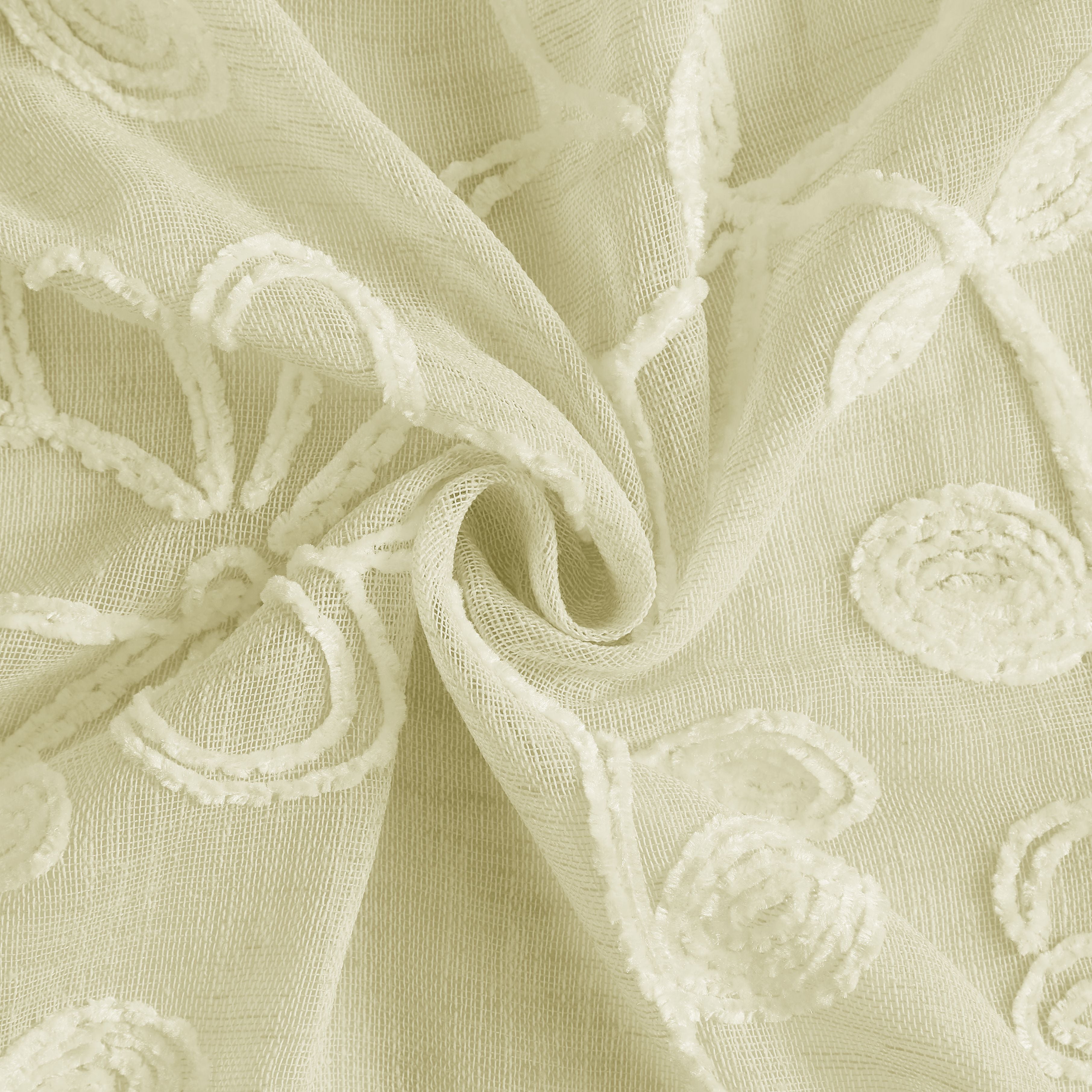 Dainty Home Rita Linen Look Boho Solid Fabric With 3D Floral Chenille Embroidery Light Filtering Grommet Panel Pair