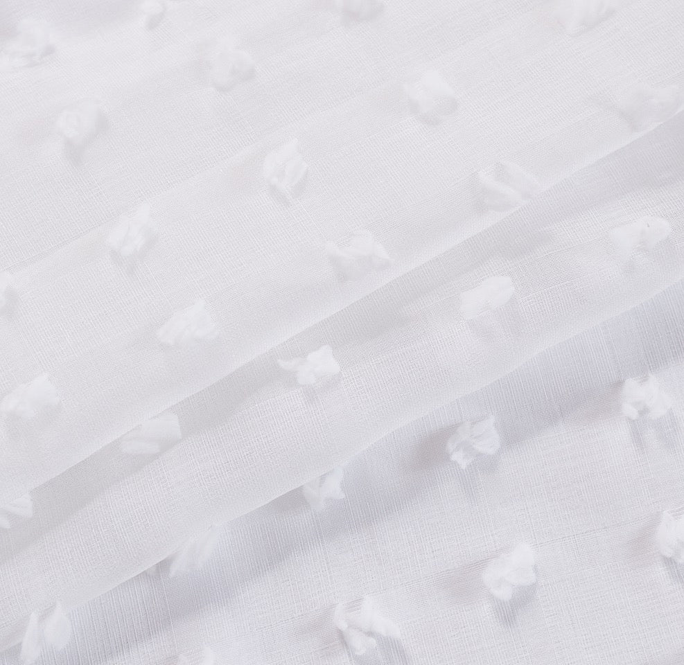 Dainty Home Cut Flower Linen Look Light Filtering Panel Pair With 3D Cotton Like Flower Puffs