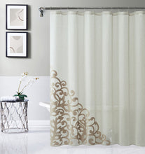 Load image into Gallery viewer, Dainty Home Natalie 3D Solid Linen Look Textured Scroll Velvet Appliqué Designed Fabric Shower Curtain