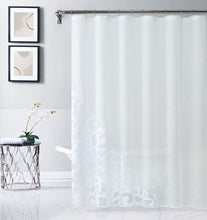 Load image into Gallery viewer, Dainty Home Natalie 3D Solid Linen Look Textured Scroll Velvet Appliqué Designed Fabric Shower Curtain