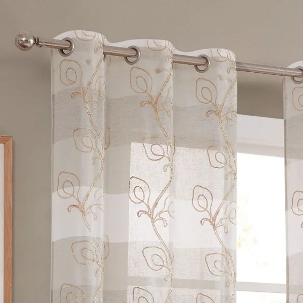 Dainty Home Silvia Boho Ombre Striped Gradient Fabric With 3D Floral Chenille Embroidered Linen Look Light Filtering Grommet Panel Pair