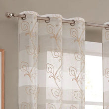 Load image into Gallery viewer, Dainty Home Silvia Boho Ombre Striped Gradient Fabric With 3D Floral Chenille Embroidered Linen Look Light Filtering Grommet Panel Pair