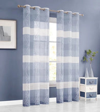 Load image into Gallery viewer, Dainty Home Silvia Boho Ombre Striped Gradient Fabric With 3D Floral Chenille Embroidered Linen Look Light Filtering Grommet Panel Pair