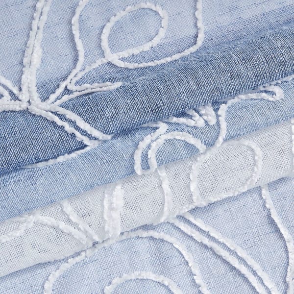 Dainty Home Silvia Boho Ombre Striped Gradient Fabric With 3D Floral Chenille Embroidered Linen Look Light Filtering Grommet Panel Pair