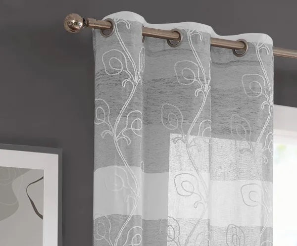 Dainty Home Silvia Boho Ombre Striped Gradient Fabric With 3D Floral Chenille Embroidered Linen Look Light Filtering Grommet Panel Pair