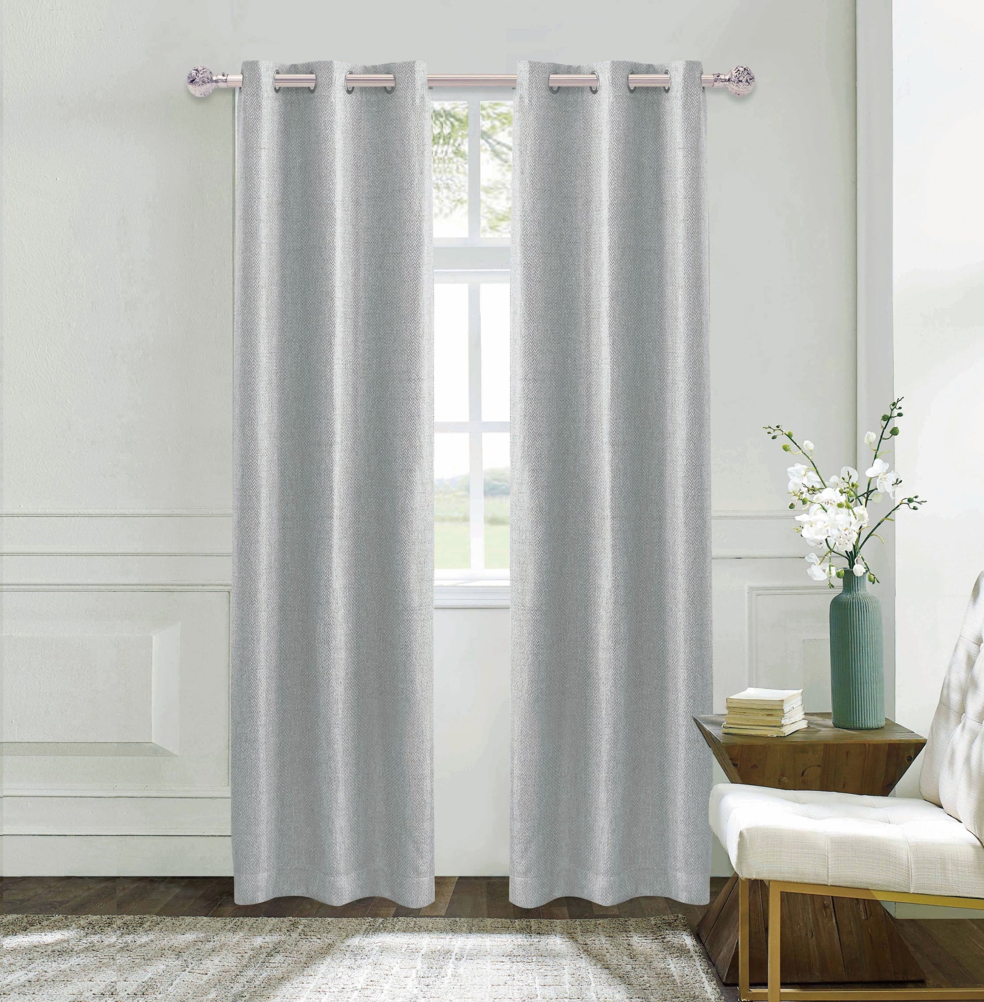 Dainty Home Boston Woven Herringbone Textured Thermal Insulated Blackout Grommet Panel Pair