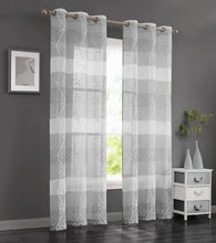 Load image into Gallery viewer, Dainty Home Silvia Boho Ombre Striped Gradient Fabric With 3D Floral Chenille Embroidered Linen Look Light Filtering Grommet Panel Pair