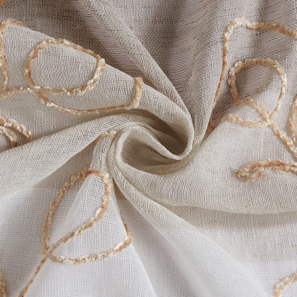 Dainty Home Silvia Boho Ombre Striped Gradient Fabric With 3D Floral Chenille Embroidered Linen Look Light Filtering Grommet Panel Pair