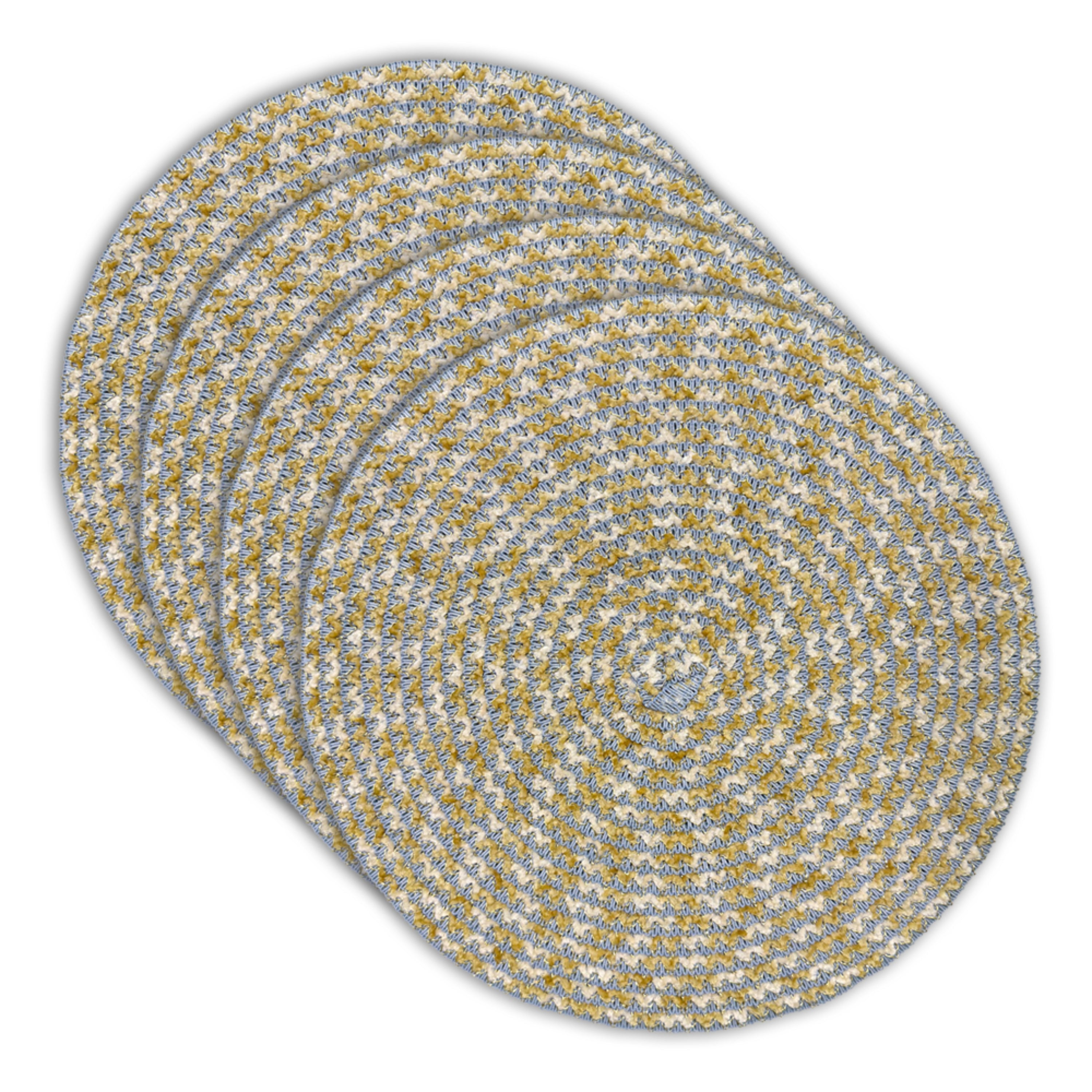 Dainty Home Kaleidoscope 15" Round Woven Placemats with Metallic Thread, Set of 4 – Durable & Reversible