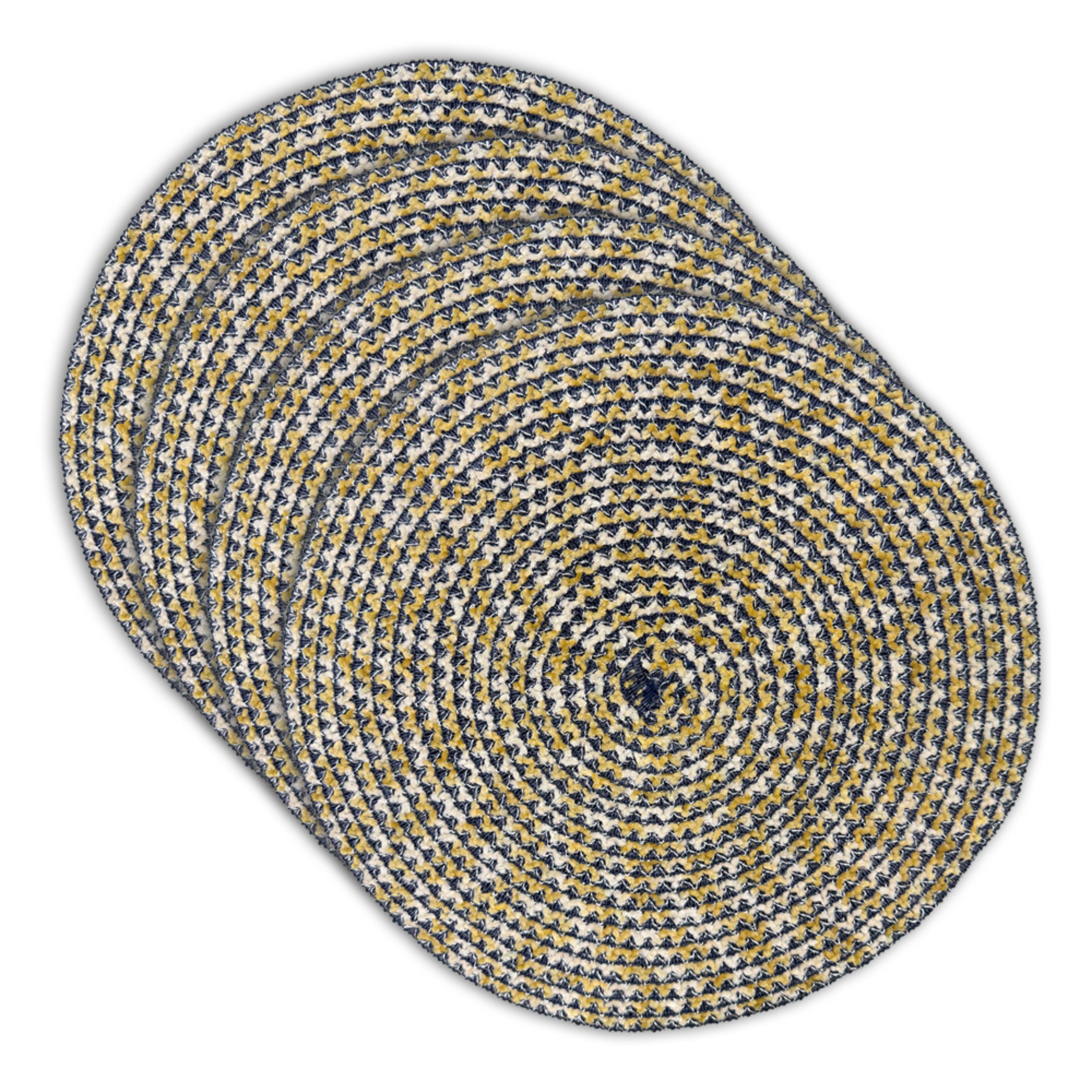 Dainty Home Kaleidoscope 15" Round Woven Placemats with Metallic Thread, Set of 4 – Durable & Reversible