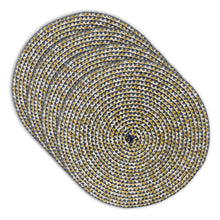 Load image into Gallery viewer, Dainty Home Kaleidoscope 15" Round Woven Placemats with Metallic Thread, Set of 4 – Durable &amp; Reversible

