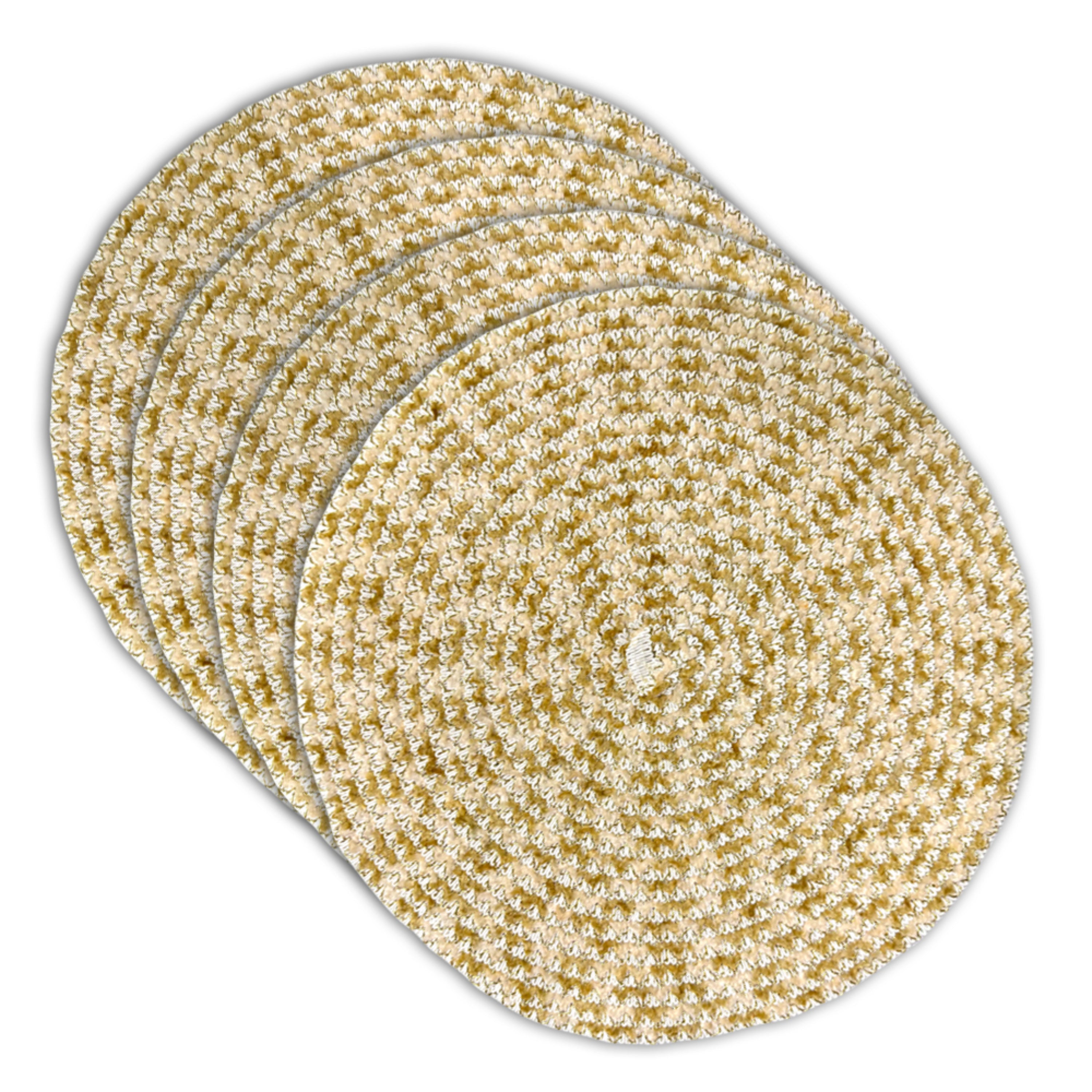 Dainty Home Kaleidoscope 15" Round Woven Placemats with Metallic Thread, Set of 4 – Durable & Reversible